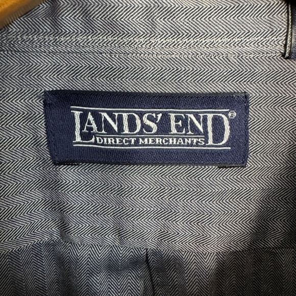 Lands' End Men's Bluish-Gray Herringbone Long Sleeve Button Up Shirt Size 17-33 - Picture 4 of 13